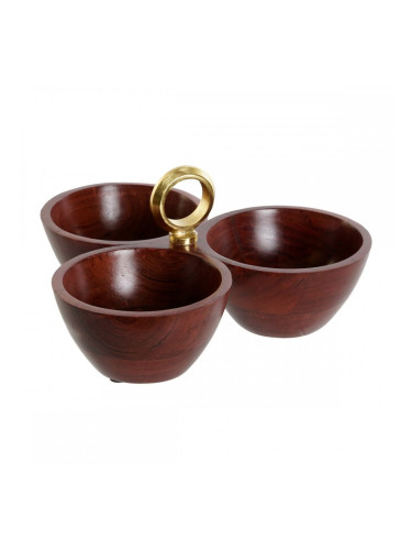 Купа Home ESPRIT Кафяв Златен Алуминий Aкациево дърво 26 x 26 x 13 cm