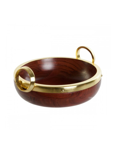Купа за Салата Home ESPRIT Кафяв Златен Алуминий Aкациево дърво 28 x 26 x 12 cm