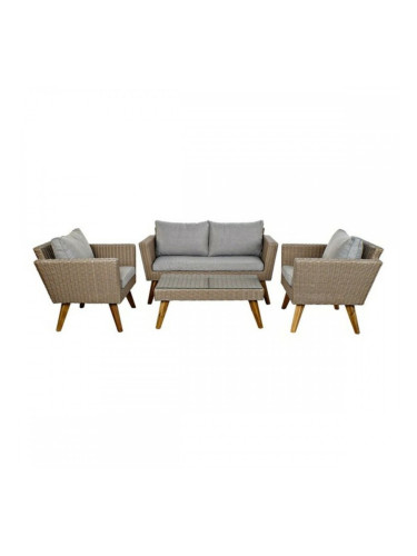 Комплект от Маса и 3 Кресла DKD Home Decor MB-166666 137 x 66 x 70,5 cm Кристал Дървен синтетичен ратан Стомана (4 pcs)