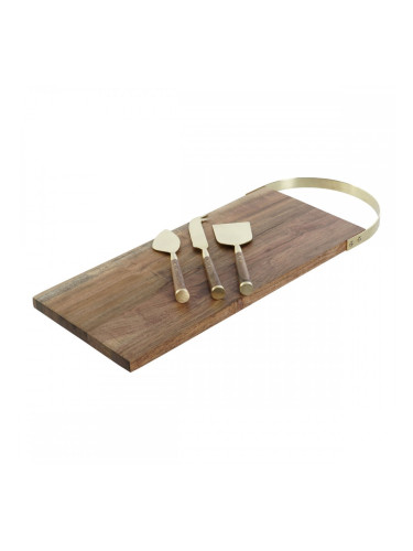 Дъска за рязане DKD Home Decor Златен Естествен Неръждаема стомана Aкациево дърво 46,5 x 17,7 x 2 cm (4 Части)
