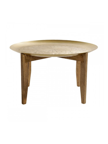 Маса за кафе Home ESPRIT Златен Естествен Месинг Дърво манго 75 x 75 x 44 cm