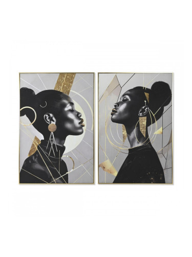 Пластно Home ESPRIT Черен Златен полистирен Пластно Дама 82 x 3,5 x 122 cm (2 броя)