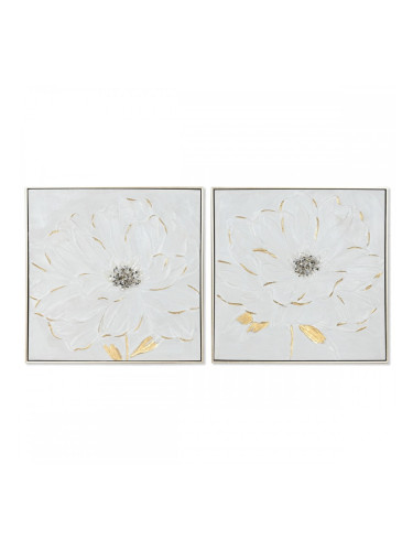 Картина Home ESPRIT Бял Златен полистирен Пластно Цвете Shabby Chic 62 x 4,5 x 62 cm (2 броя)