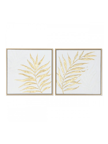 Картина Home ESPRIT Бял Златен Пластно Дървен MDF Модерен Лист на растение 42 x 4 x 42 cm (2 броя)