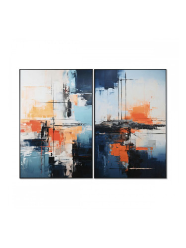 Картина Home ESPRIT Син Бял Абстрактен Град 80 x 3,5 x 120 cm (2 броя)