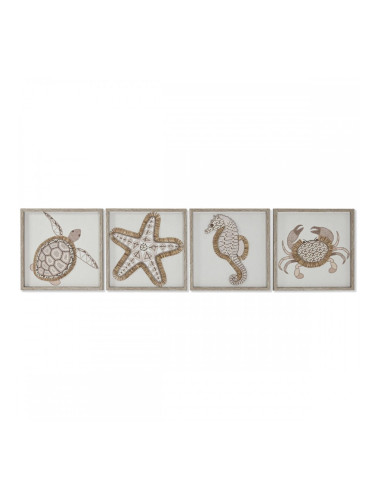 Пластно Home ESPRIT Бял Естествен Средиземноморско Военен 40 x 3 x 40 cm (4 броя)