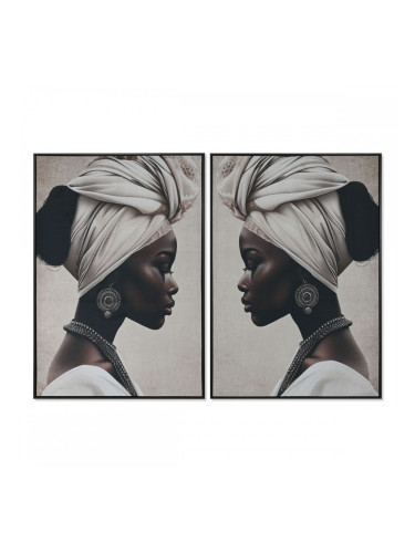 Картина Home ESPRIT Кафяв Бежов Колониален Кадифе Африканка 83 x 4 x 123 cm (2 броя)