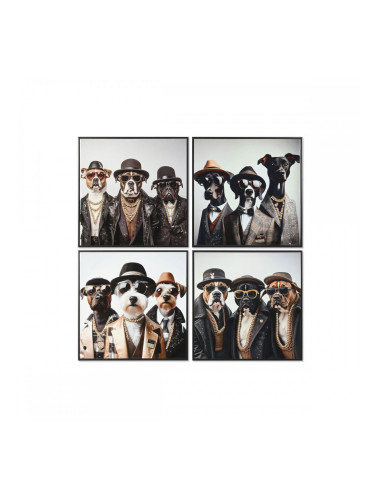 Картина Home ESPRIT Бял Черен Куче Loft Лакиран 62 X 3 X 62 CM (4 броя)