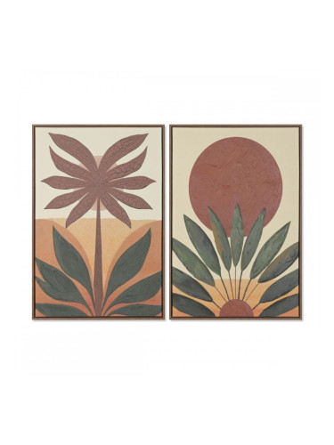 Картина Home ESPRIT Зелен Оранжев Палми Колониален 63 x 4,5 x 93 cm (2 броя)