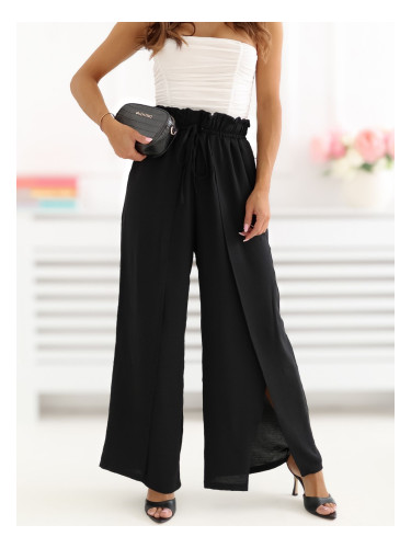 Черни летни панталони с колан тип „хартиена торбичка“