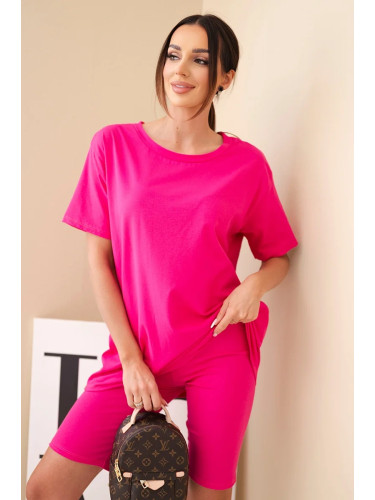 Дамски памучен комплект с тениска и шорти