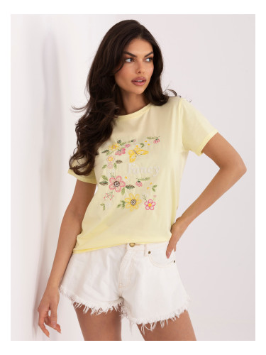 Светложълта дамска тениска с бродерия