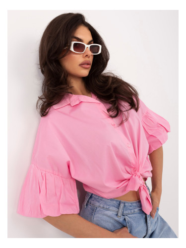 Розова дамска риза с разкроени ръкави