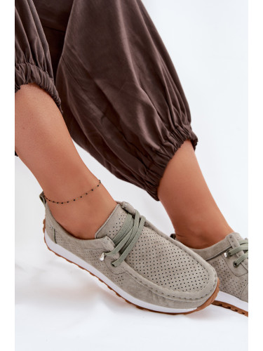 Дамски велурени мокасини Evento зелени