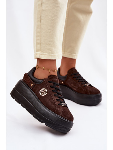 Дамски кецове от кожа и велур на платформа