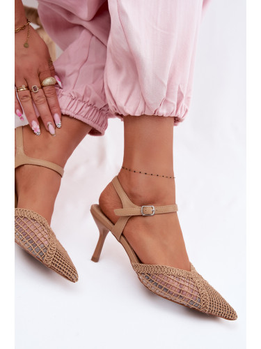 Светлокафяви сандали на ток от мрежа Boto Idira