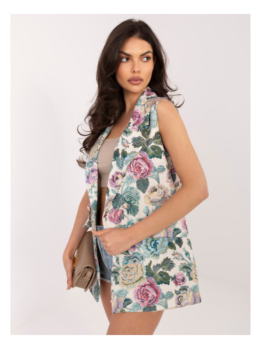 Двуредна зелена жилетка с цветя