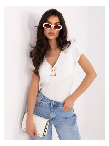 Блуза с къс ръкав, екрю