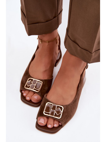 S. BARSKI Елегантни велурени сандали кафяви