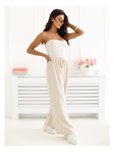 Светлобежови летни панталони с ластик