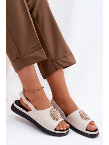 Дамски кожени сандали S. BARSKI с розови детайли