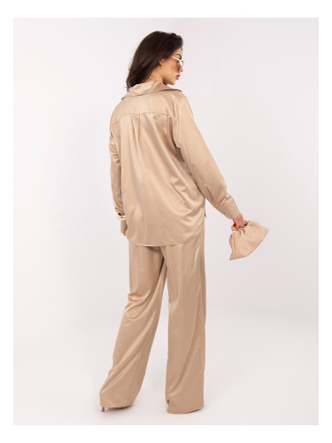 Бежов сатенен комплект с панделка