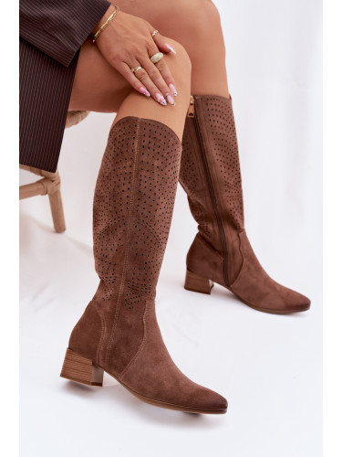 Дамски перфорирани боти до глезена с нисък ток Vinceza