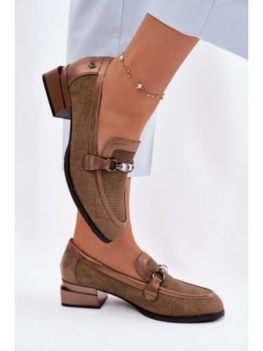 Кафяви дамски мокасини JEZZI с ток