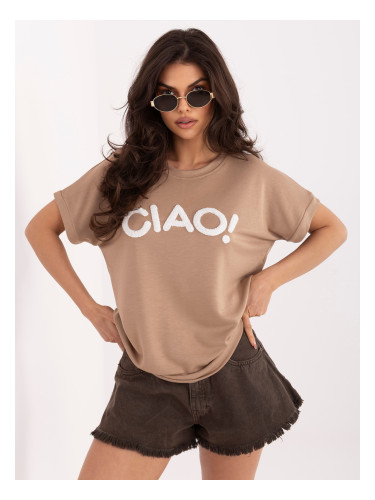 Тъмнобежова блуза с надпис