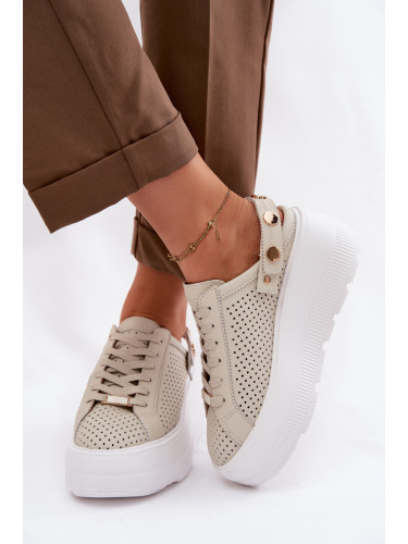 Дамски кожени кецове на платформа от мрежа