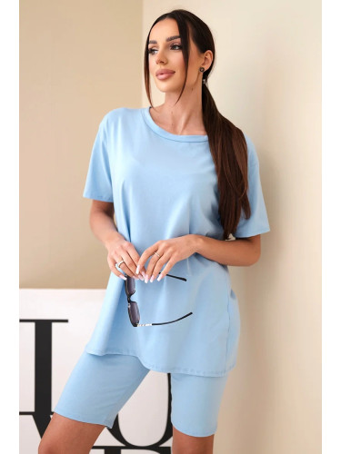 Дамски памучен комплект: тениска и шорти, жълти