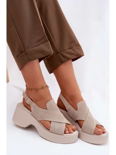 Дамски кожени сандали на платформа S.Barski