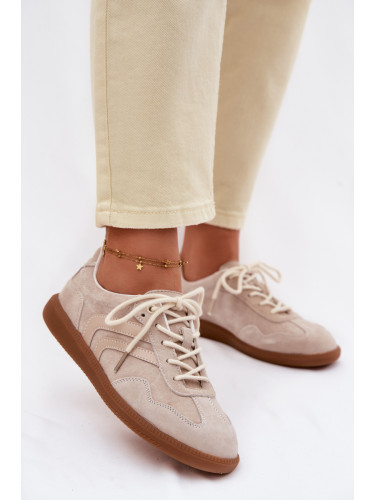 Дамски кожени велурени маратонки в бежов цвят