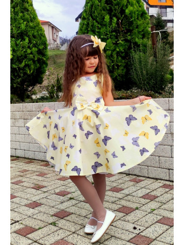 Детска рокля в нежно жълто с пеперуди тип клош Вилина