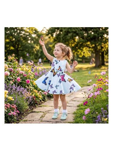 Детска рокля клош в тюркоаз Вилина с пеперуди 