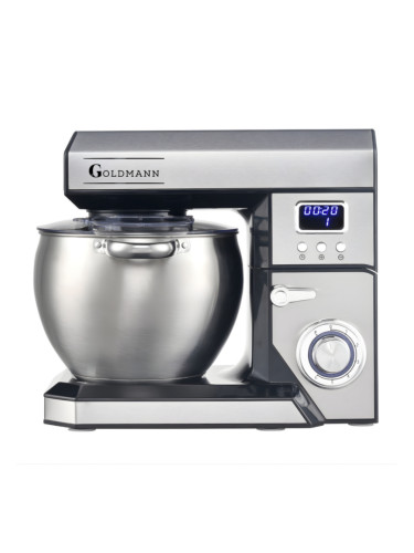 Планетарен миксер Goldmann GM-1115BD, 2200W, 8.5 л, 6 скорости + импулси, Таймер, Иноксова купа, LED, Инокс