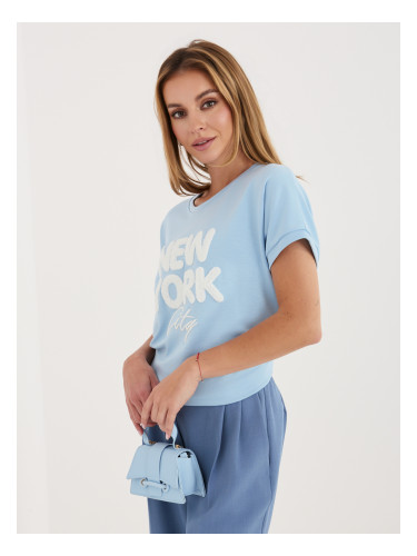 Светлосиня блуза с надпис New York