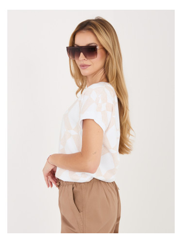 Бежова ежедневна блуза с къс ръкав