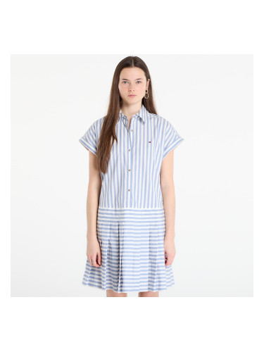 Облекло Tommy Hilfiger Poplin Pleated Short Ss Dress White Banker Stp Ecru Brisk Blue XS