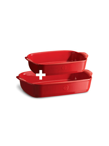 Комплект от 2 керамични тави за печене EMILE HENRY RECTANGULAR OVEN DISH - цвят червен