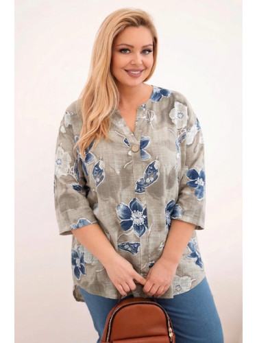 Дамска блуза Kesi с големи размери и флорален мотив, бежова