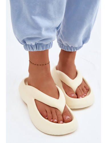 Дамски джапанки на платформа от пяна, светлобежови