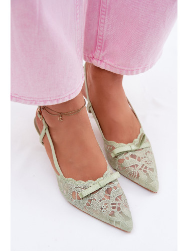 Дамски сандали на ток Boto Lace с панделка в зелено
