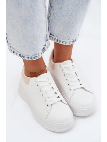 Бяло-бежови кецове на платформа от изкуствена кожа