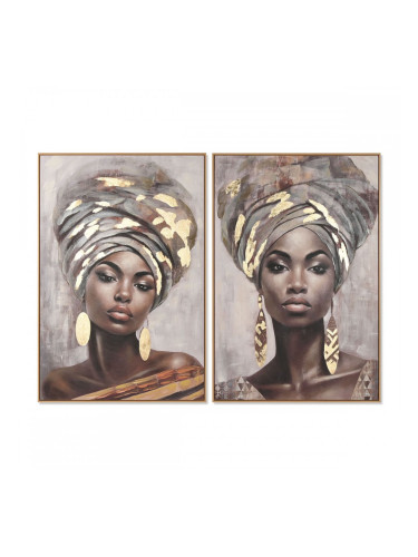 Картина Home ESPRIT Кафяв Бежов Златен Колониален Африканка 80 x 3,5 x 120 cm (2 броя)