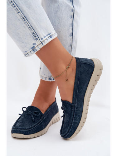 Дамски велурени мокасини с панделка Vinceza