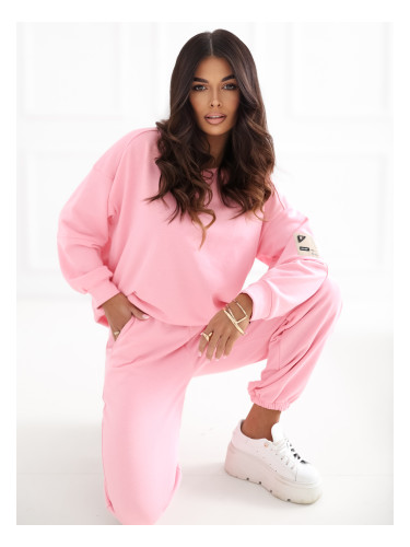 Светлорозов комплект с джогър панталон