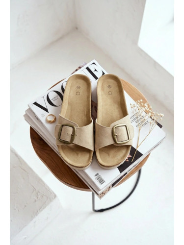 Дамски велурени джапанки Boto с катарама, бежови