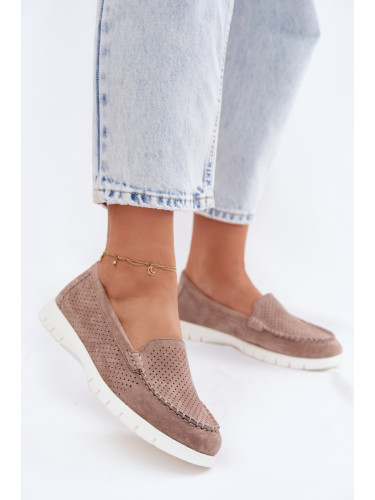 Дамски мокасини Vinceza бежови, изработени от естествен велур