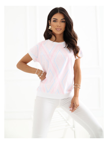 Нежно розова памучна блуза с къс ръкав